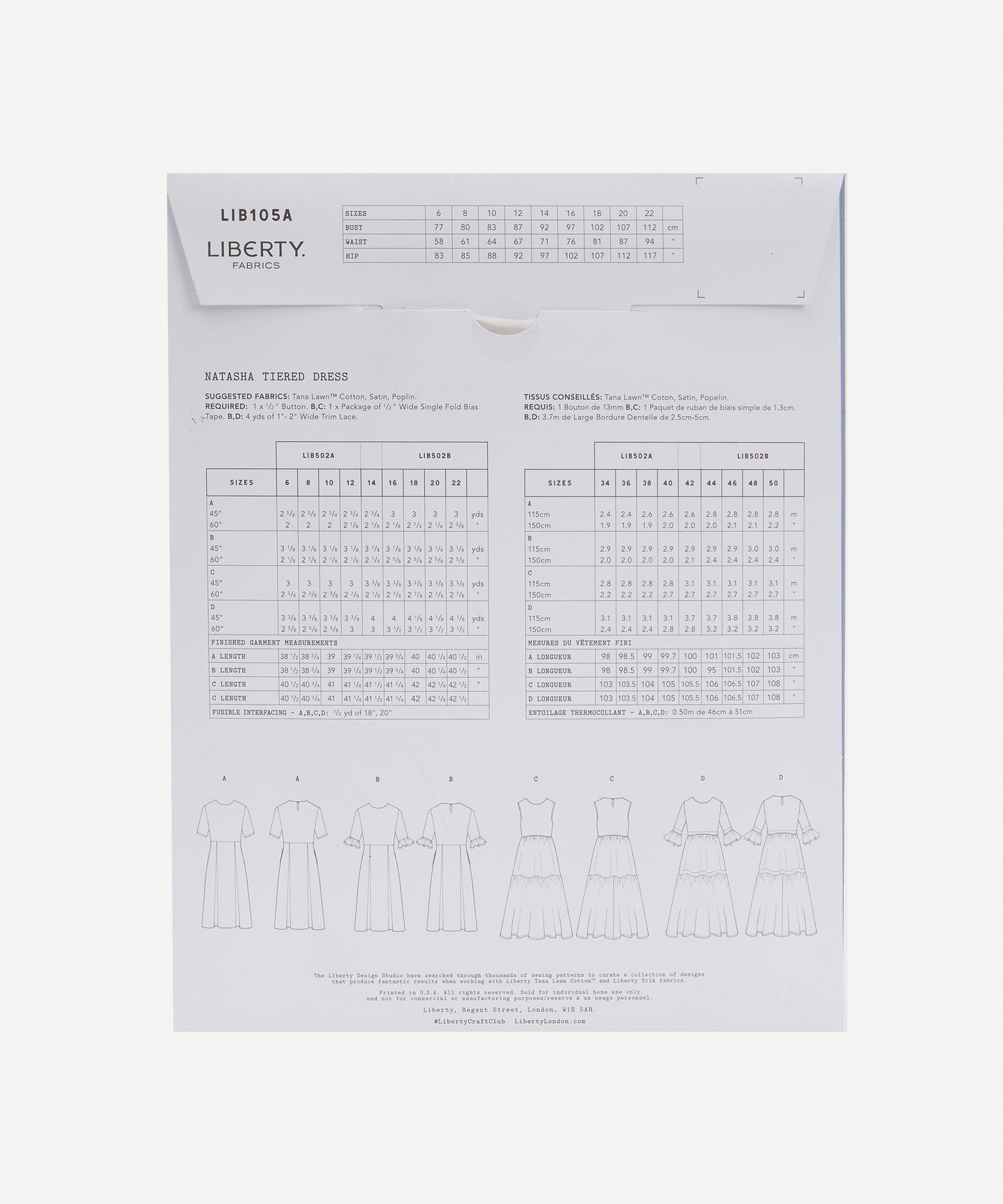 Liberty Fabrics Natasha Tiered Dress Sewing Pattern Size 6-14