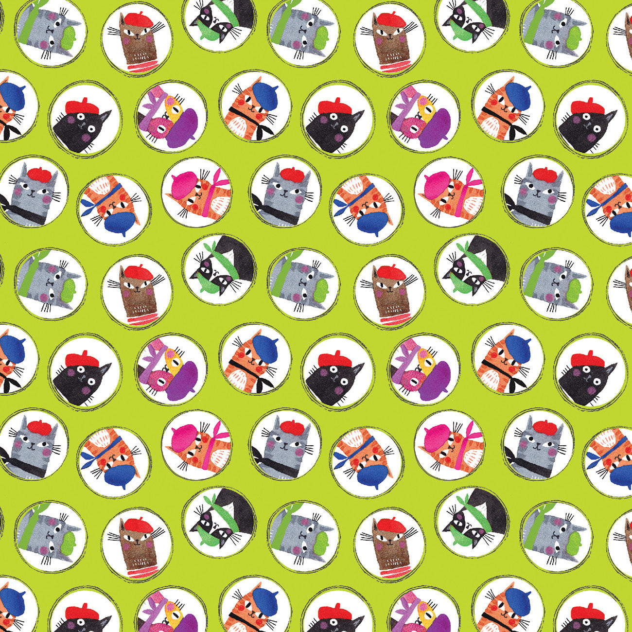 Paris Cat Portraits Lime | Cats In Paris