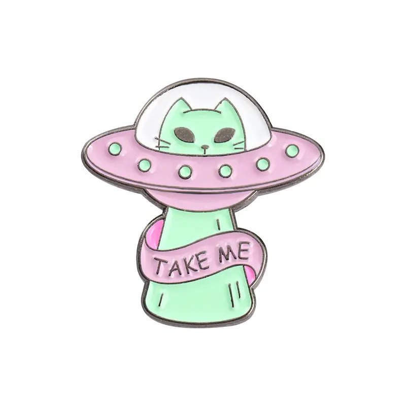 Take me Away kitty enamel pin