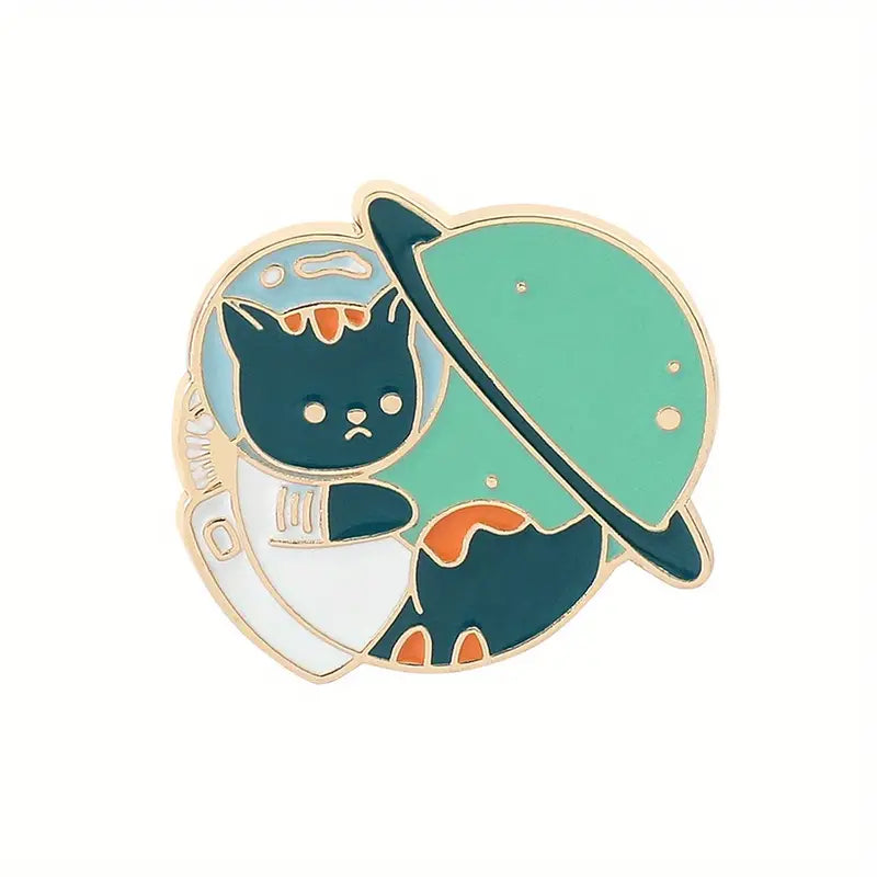 Space Cat planet enamel pin