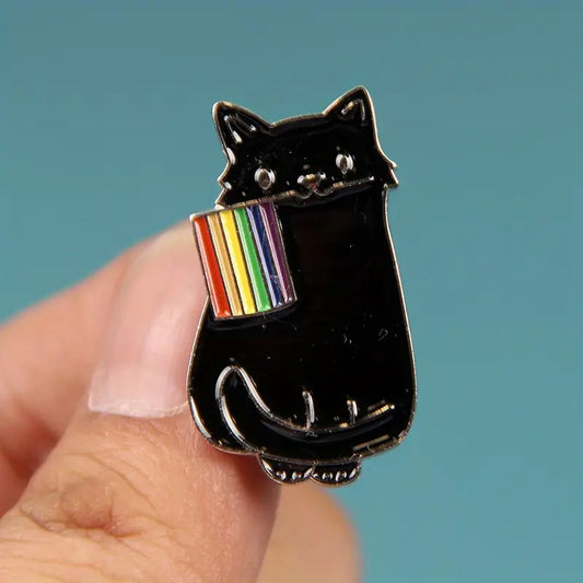 Rainbow Black Cat enamel pin