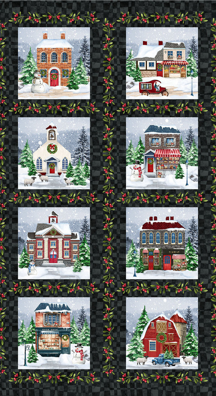 Hollyville Manor - Black Blocks Panel - 24" repeat
