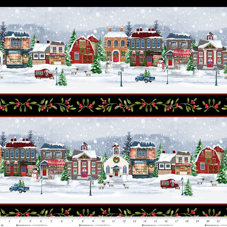 Hollyville Manor - Border Stripe, Black, 24" repeat