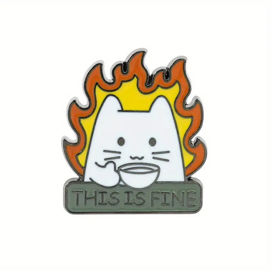 This Is Fine Cat enamel pin