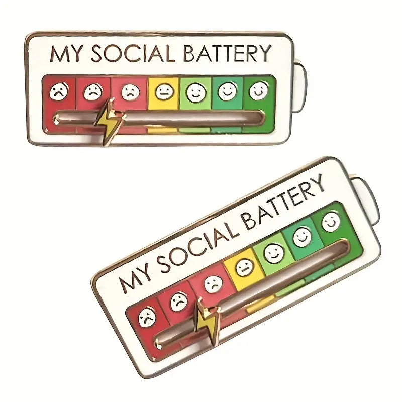 My Social Battery Enamel Pin in White