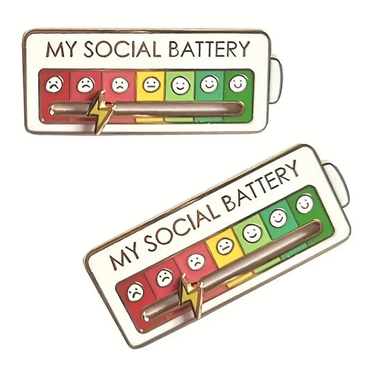 My Social Battery Enamel Pin in White