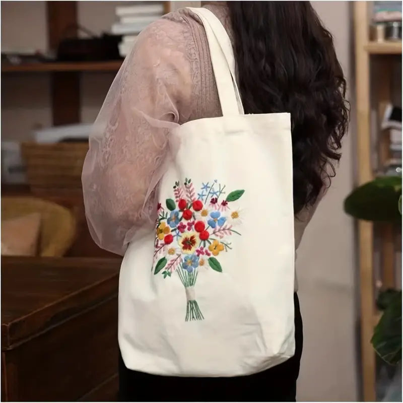 Floral Tote Bag Embroidery Kit