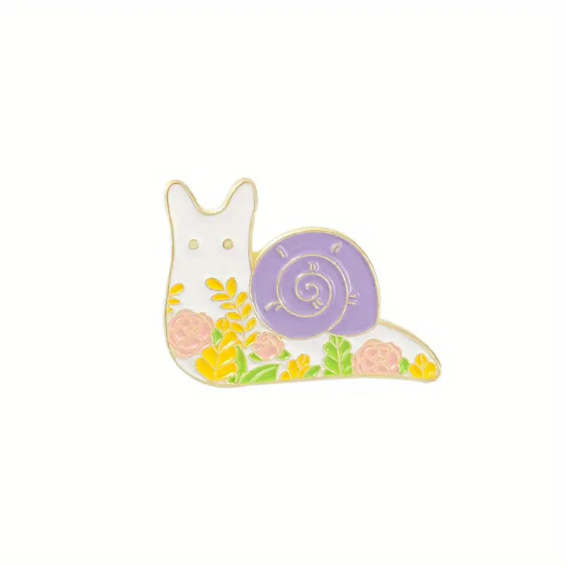 Snail with flowers enamel pin