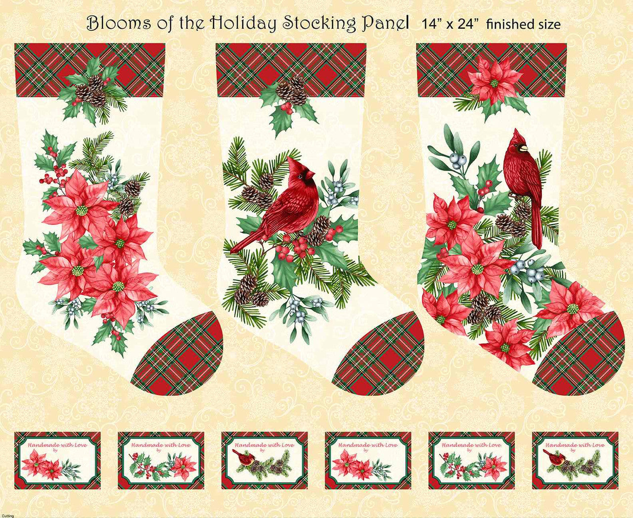 Blooms of the Holiday - Stocking Panel 36 Inch X 44 Inch - Cream Multi