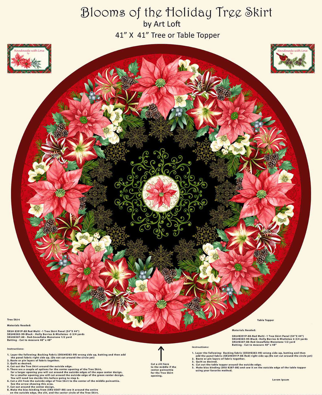 Blooms of the Holiday - Tree Skirt Panel - Red Multi