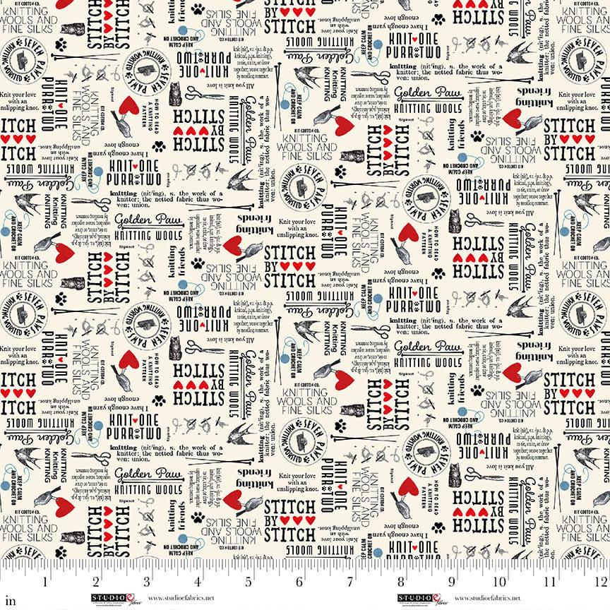 Knit 1, Purr 2 - Newsprint - Ecru