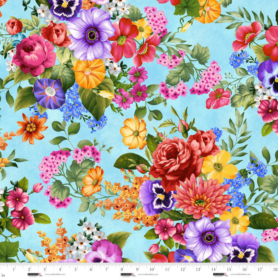 Butterfly Boutique - Large Flower Allover - Sky Blue
