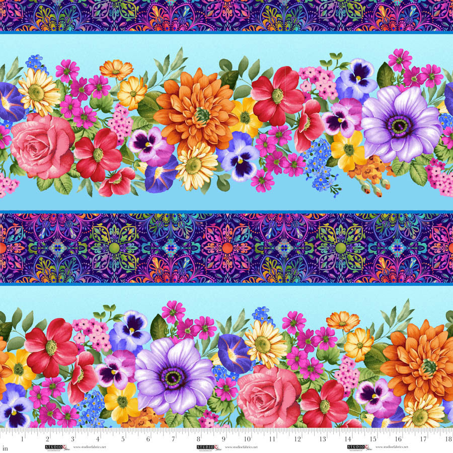 Butterfly Boutique - Border Stripe - Sky Blue Multi