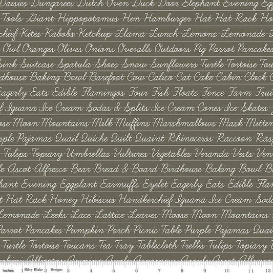 2 yard cut of Hungry Animal Alphabet Penmanship Charcoal