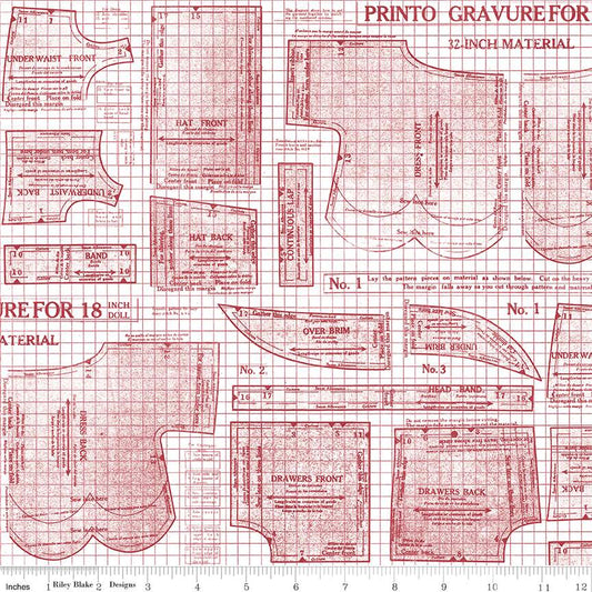 2 yard cut of Sew Journal 18-Inch Doll Pattern Red