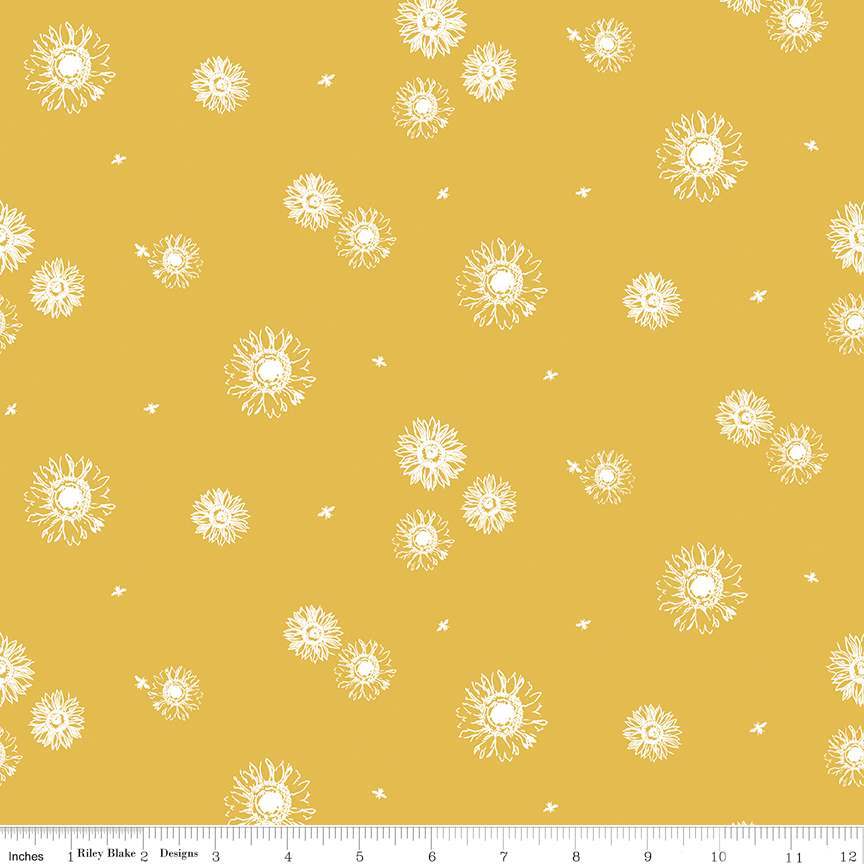 Honey Bees and Flowers Please Tonal Sunflowers Gold