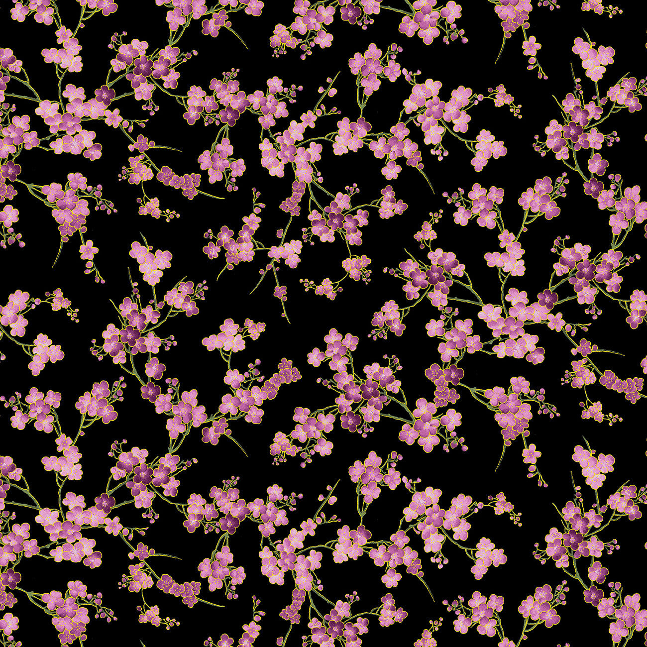 Black Cherry Blossom Branches Metallic
