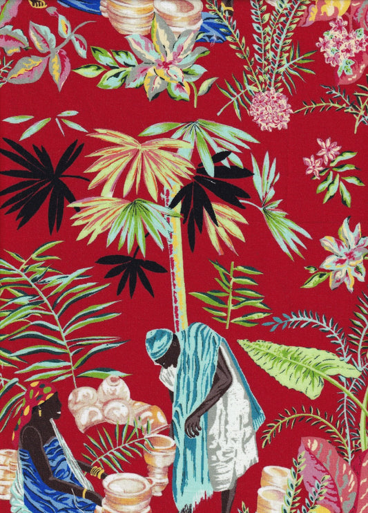 2 yard cut of Tropical African Collection - Village Days - Red