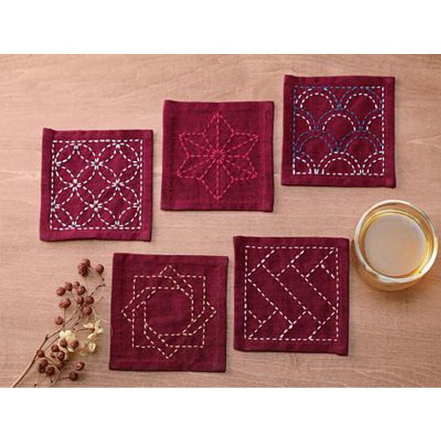 Sashiko Sampler Coasters Red