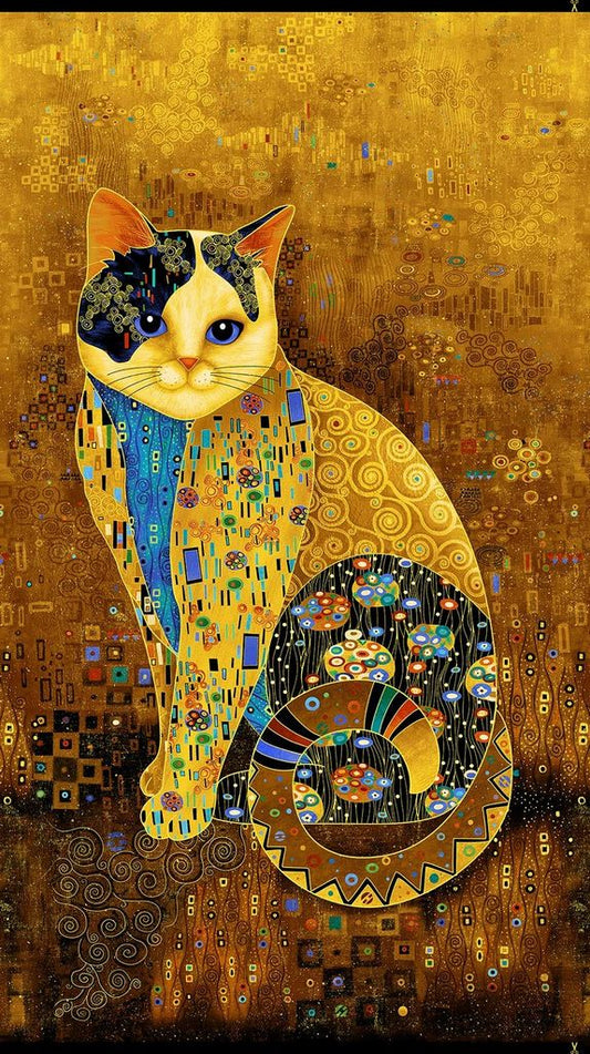 Golden Bejeweled Cats Panel 24"