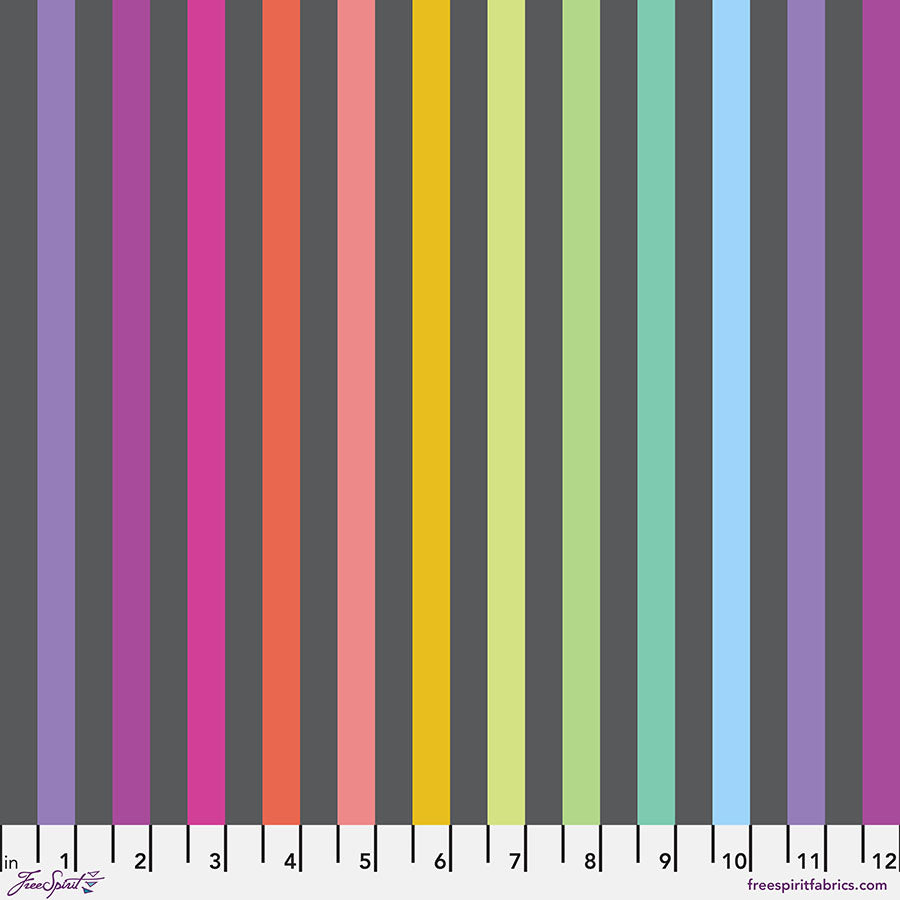 Pre-order - Tula Pink - Disco Stripe - Carbon || True Colors Graywork