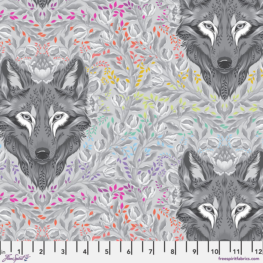 Pre-order - Tula Pink - Wolf of Pink Street - Fog || Graywork