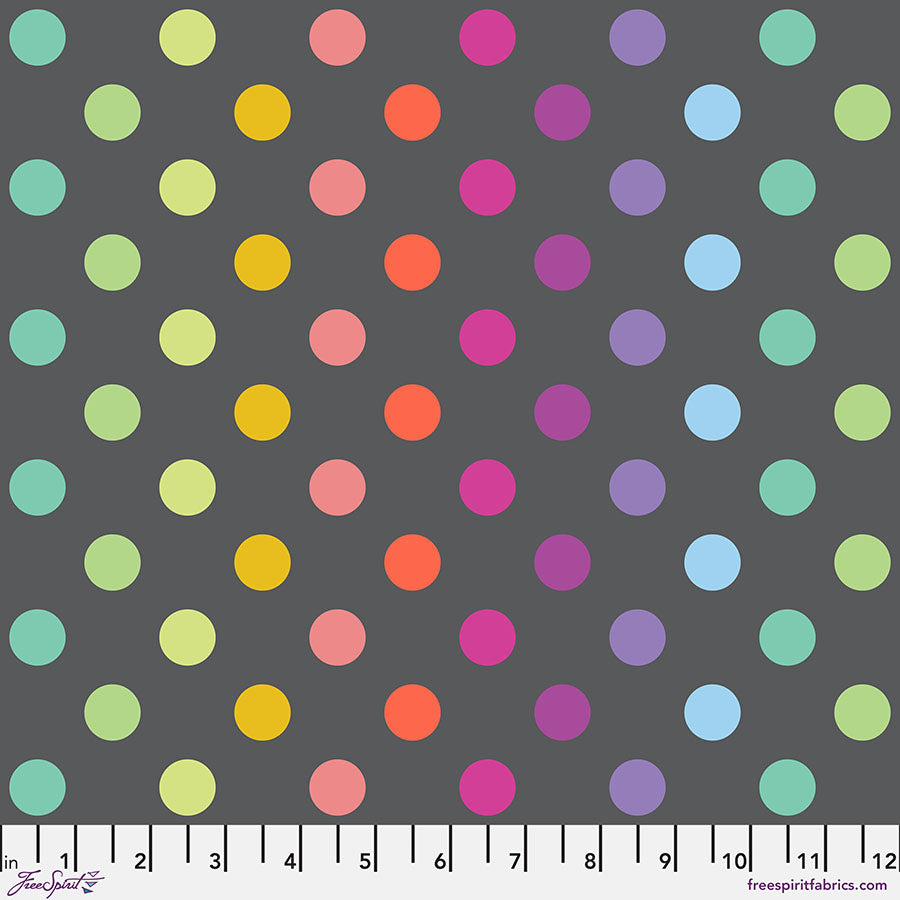 Pre-order - Tula Pink - Disco Poms - Carbon || True Colors Graywork