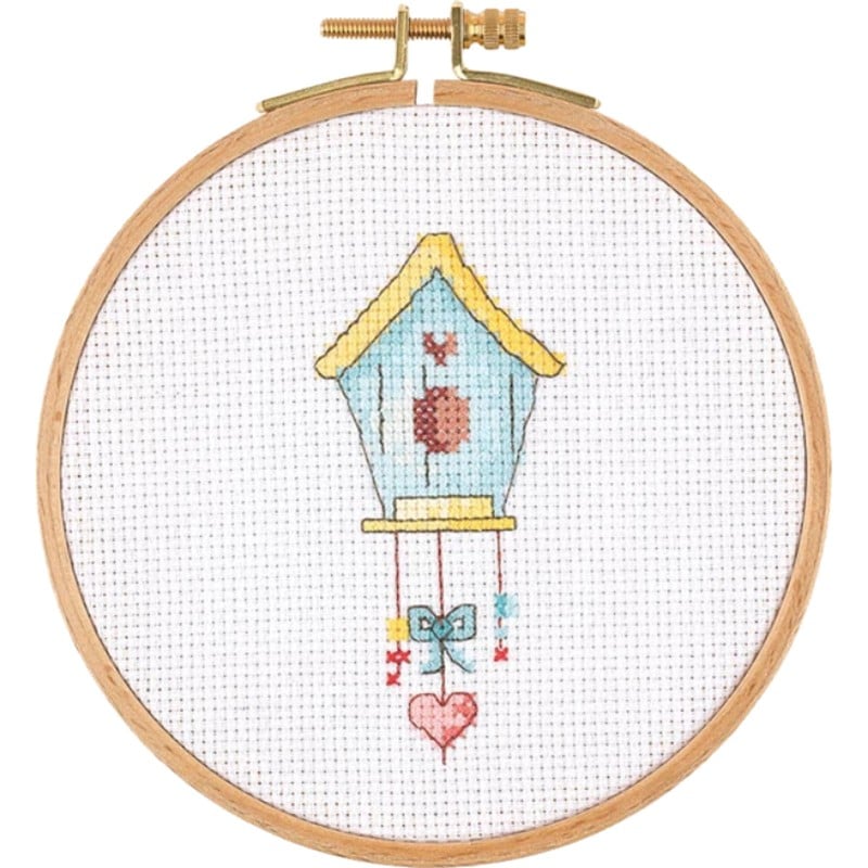 Cross Stitch Kit with Wooden Hoop - Bird House