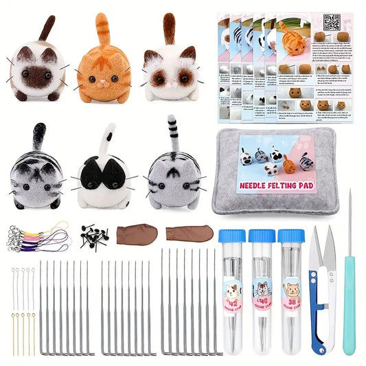 Cute Cat Needle Felting Kit - Makes 6 cats! 50% off!