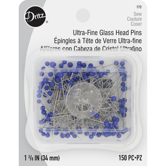 Dritz - 1-3/8" Ultra-Fine Glass Head Pins, Blue, 150 pc