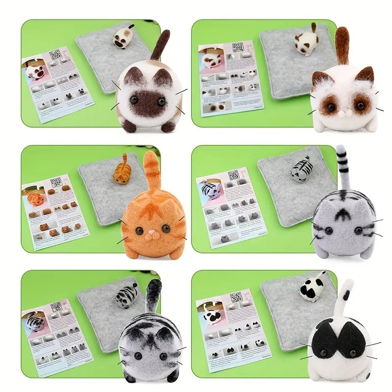 Cute Cat Needle Felting Kit - Makes 6 cats!