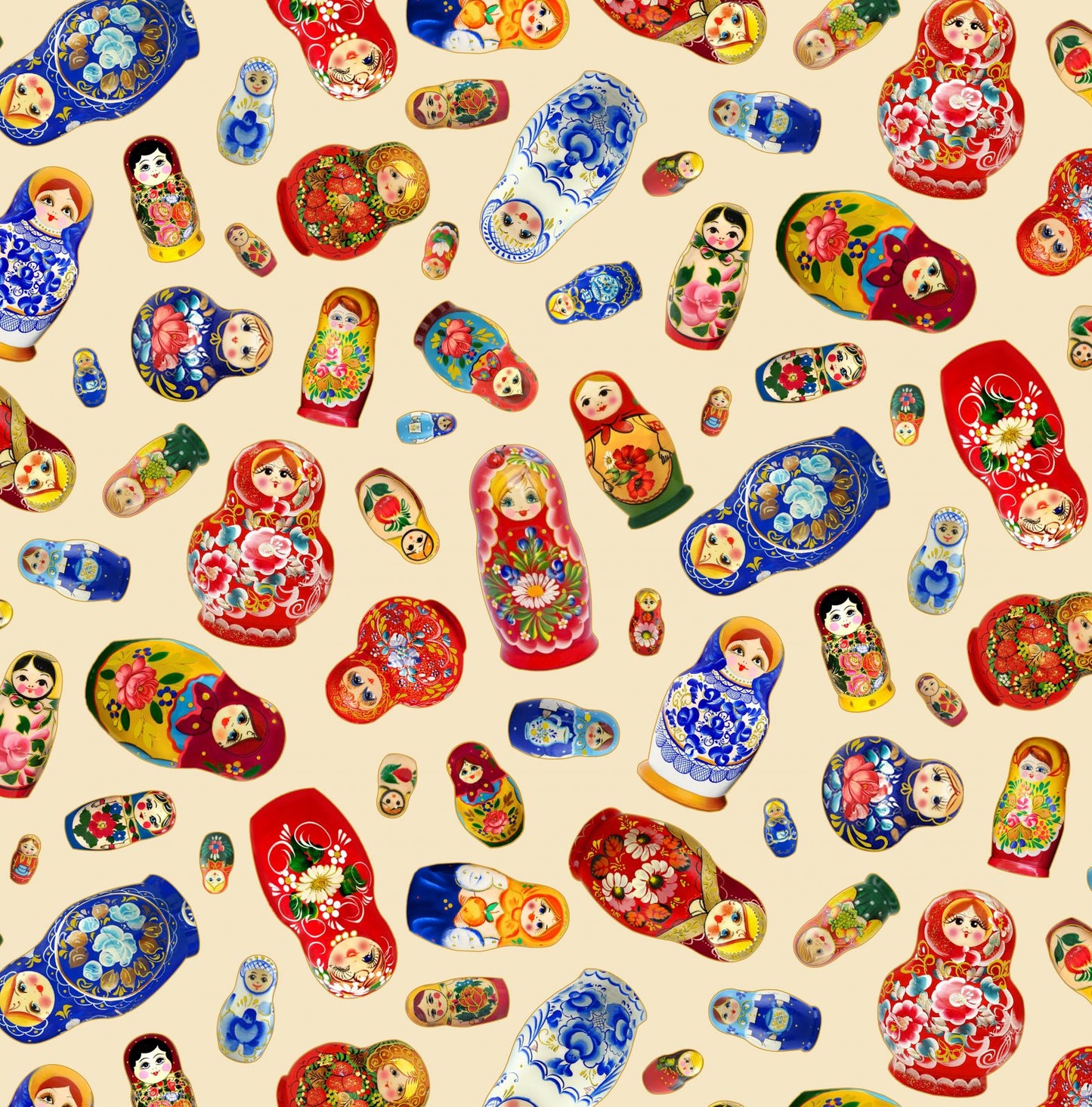 Matryoshka - Cream - Tossed Dolls w/Metallic