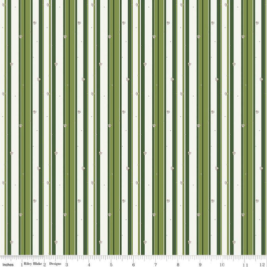 2 yard cut of Forest Friends Stripe Green
