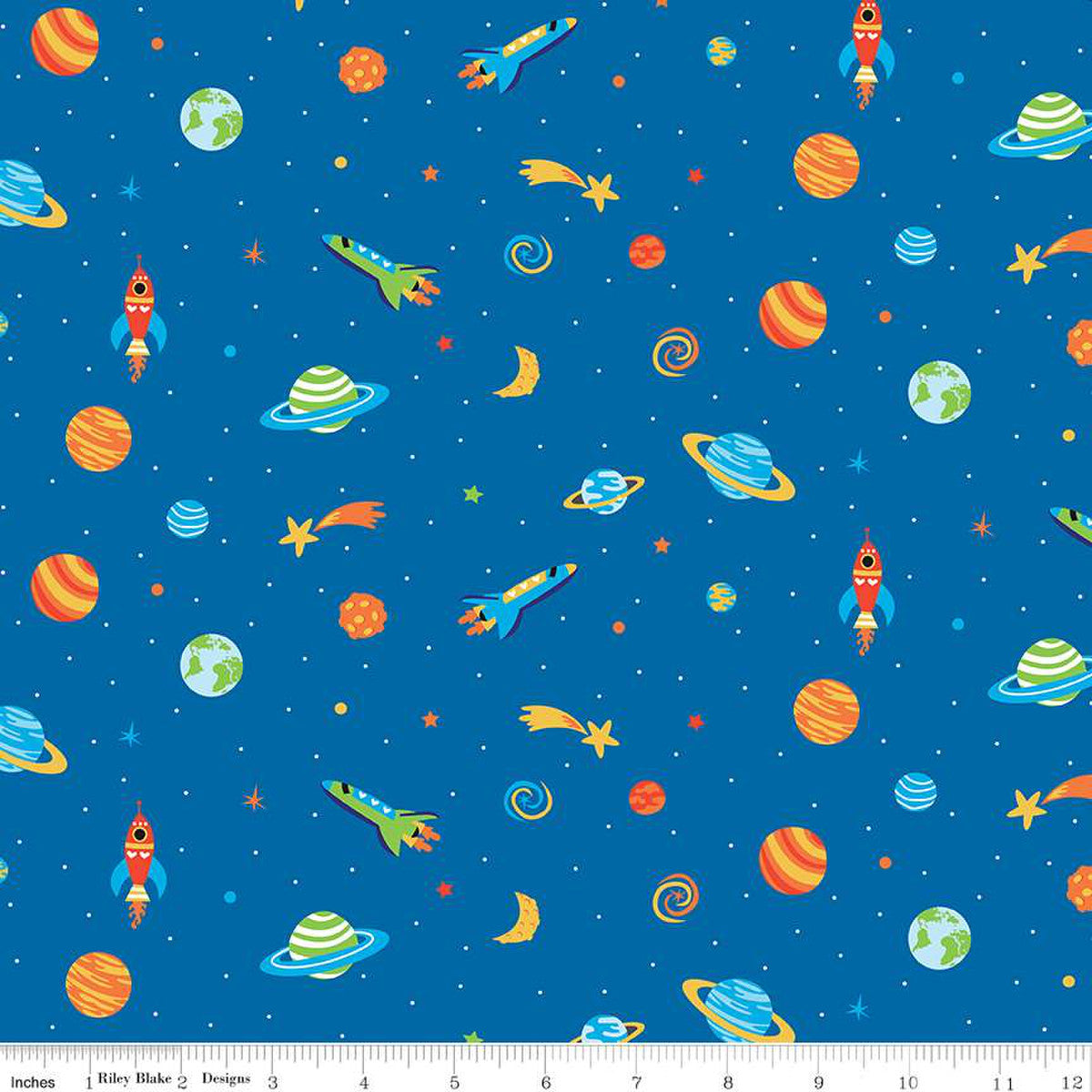 Blast Off Flannel Outer Space Blue