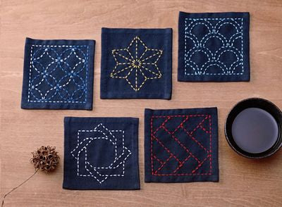 Sashiko Tsu Sampler Coasters Navy Blue