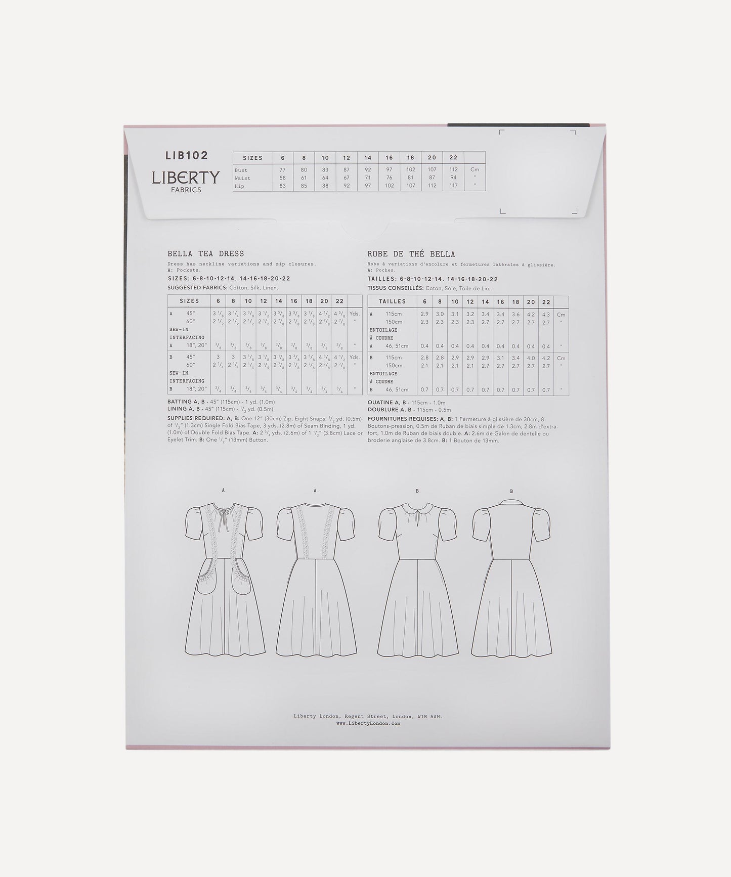 Liberty Fabrics Bella Tea Dress Pattern Size 14-22