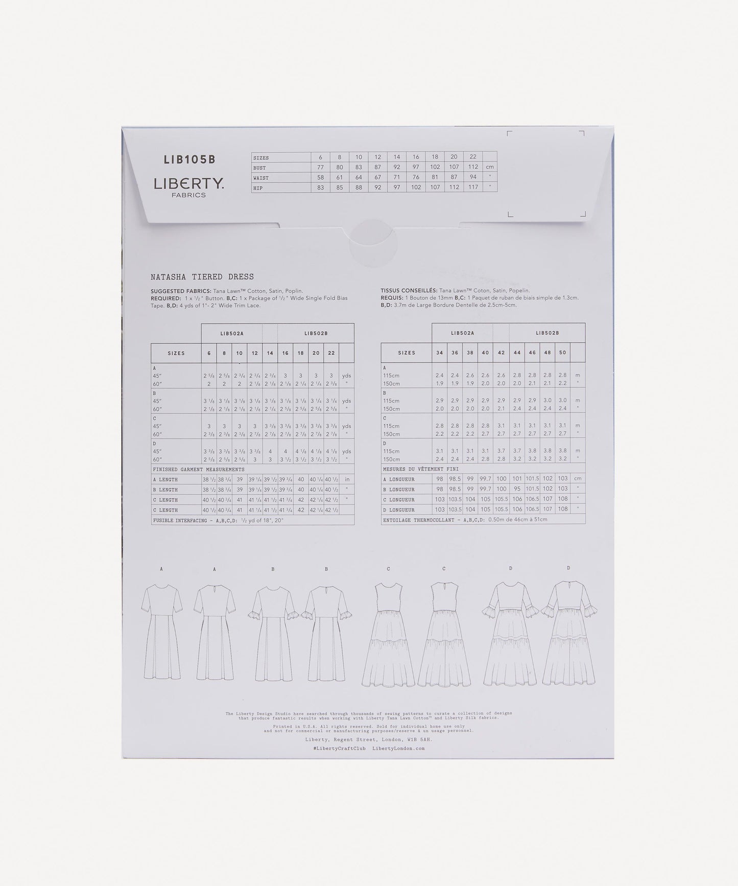 Liberty Fabrics Natasha Tiered Dress Sewing Pattern Size 14-22