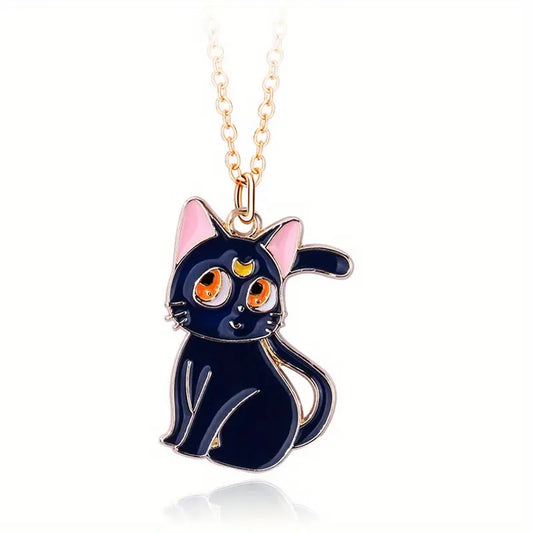 Cute Navy Blue Cat Enamel Necklace