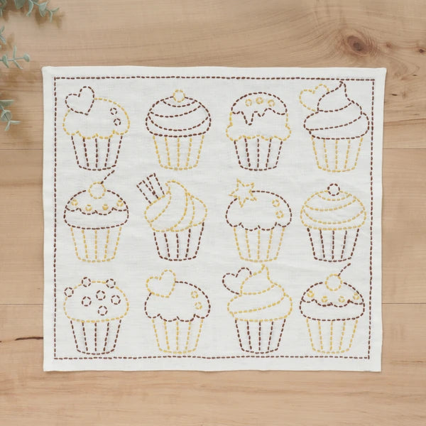 Sashiko Embroidery Kit - Kitchen Cloth - Cupcake