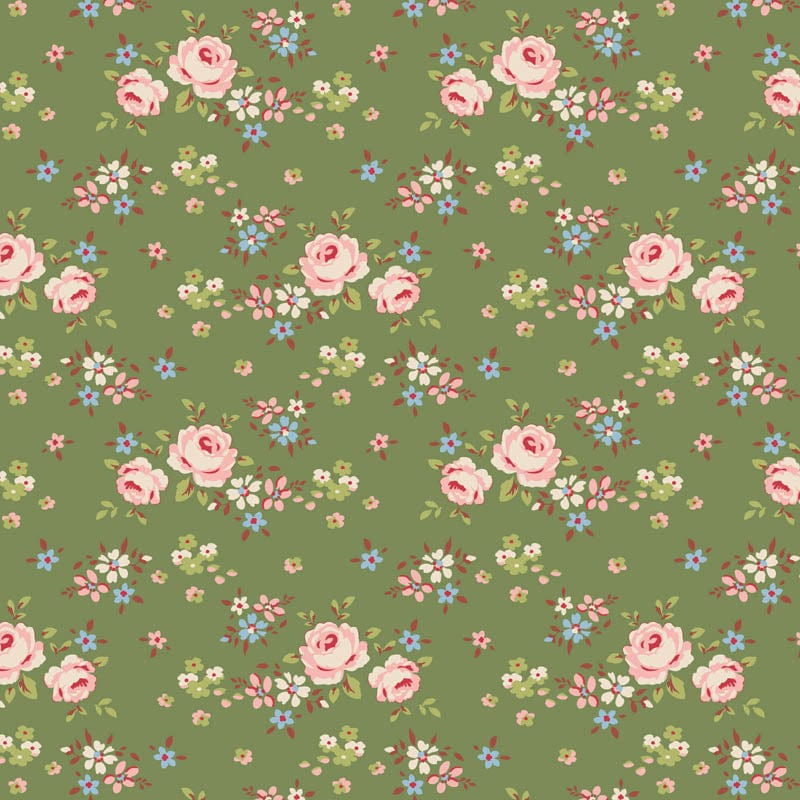 Tilda Creating Memories Gracie Green cotton quilting fabric by Tone Finnanger