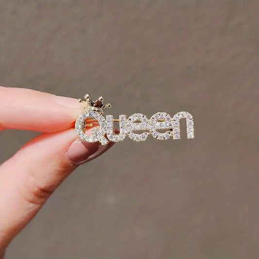 Queen Rhinestone Letter Shaped Brooch