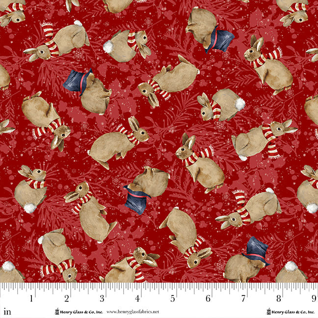 Joyful Snowmen - Tossed Bunnies, Red