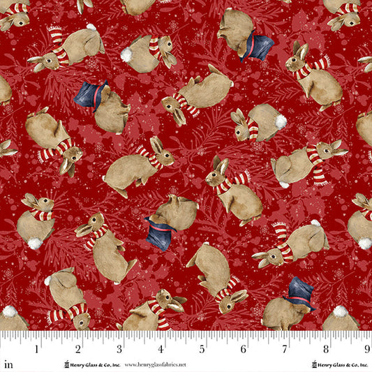 Joyful Snowmen - Tossed Bunnies, Red