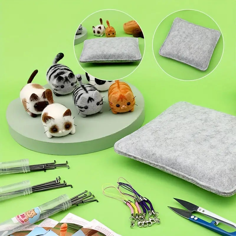 Cute Cat Needle Felting Kit - Makes 6 cats!