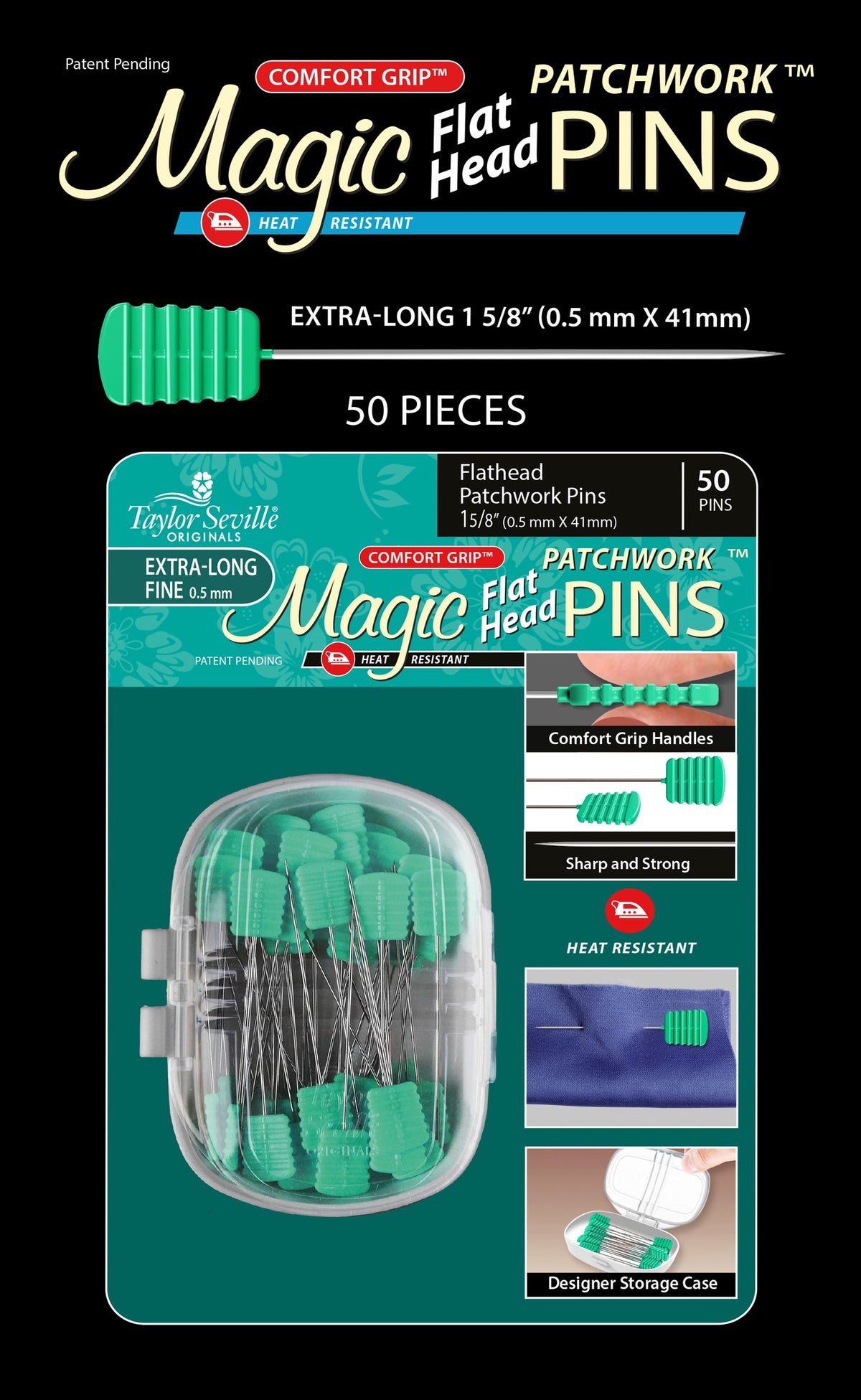 Magic Pins Flathead Patchwork Extra Long 50pc