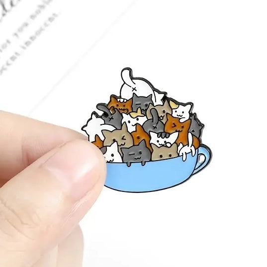 Whimsical Cat Tea Cup Enamel Pin