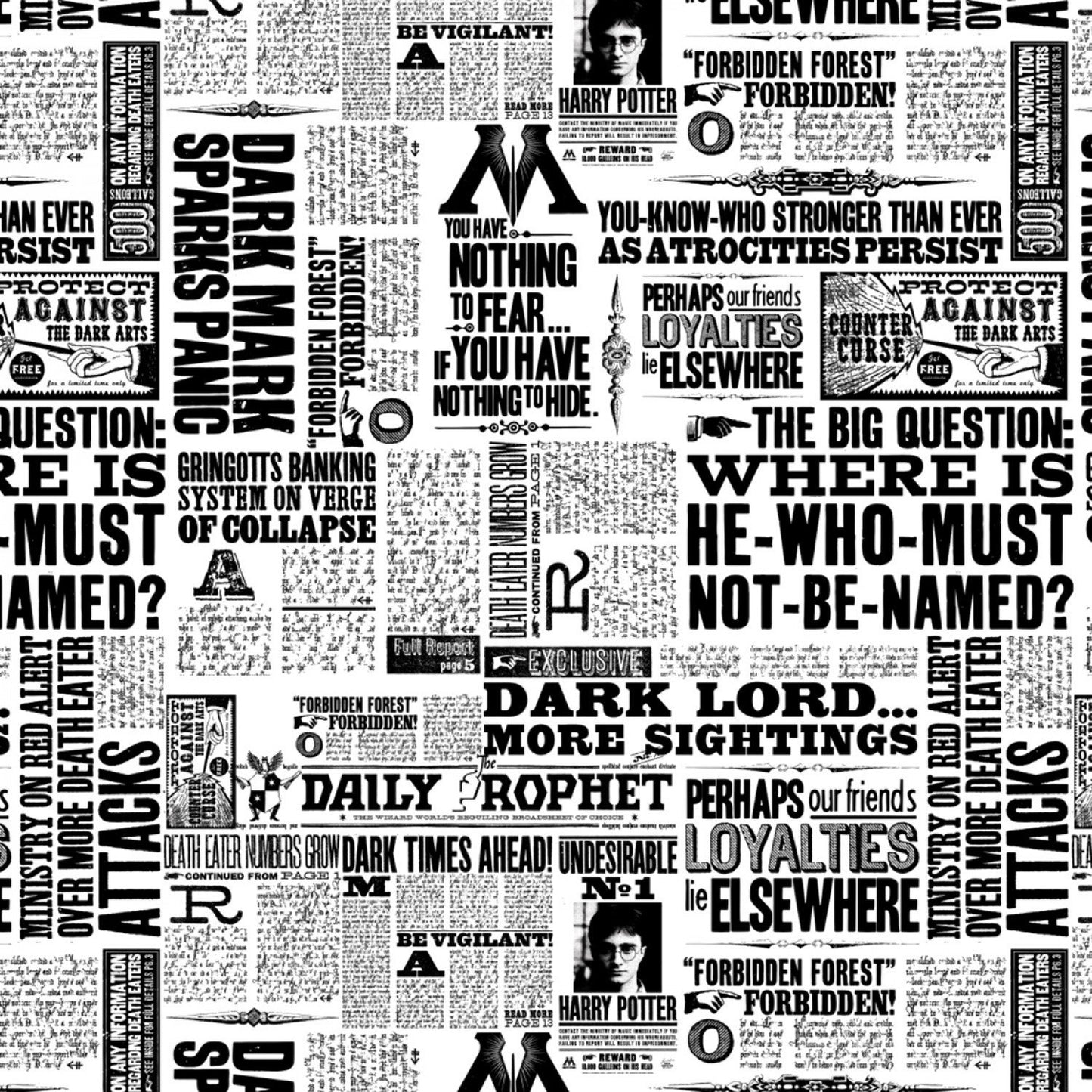 Harry Potter Newsprint in White