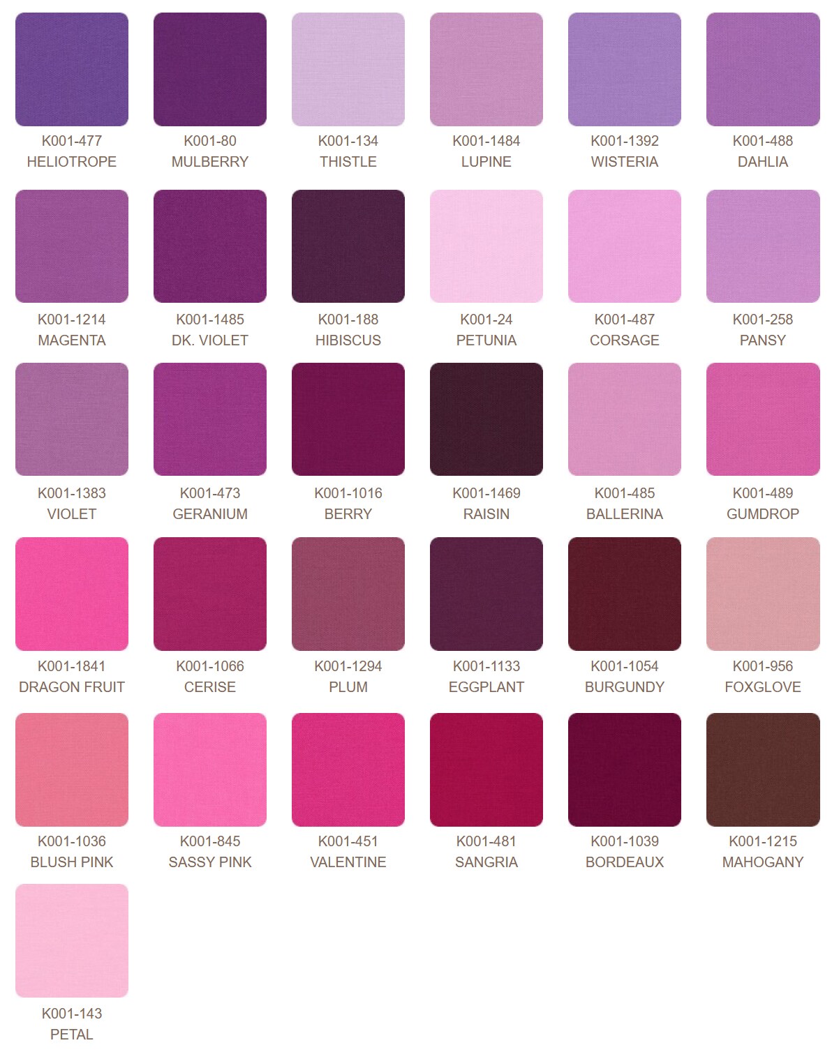 Kona Cotton - Acai Palette - 5" Charm Pack