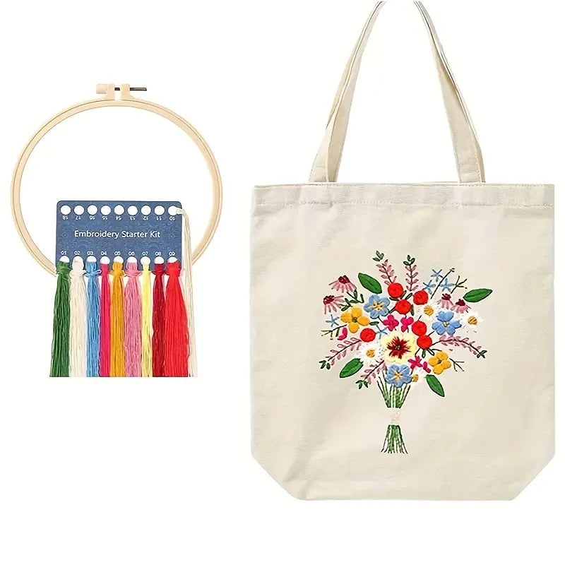 Floral Tote Bag Embroidery Kit