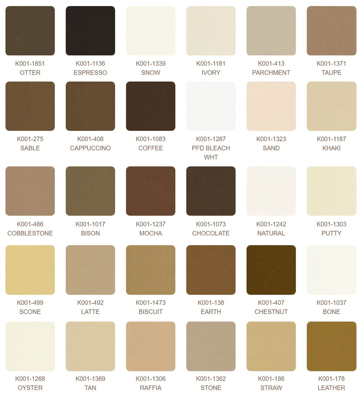 Kona Cotton - Sepia Palette - 5" Charm Pack